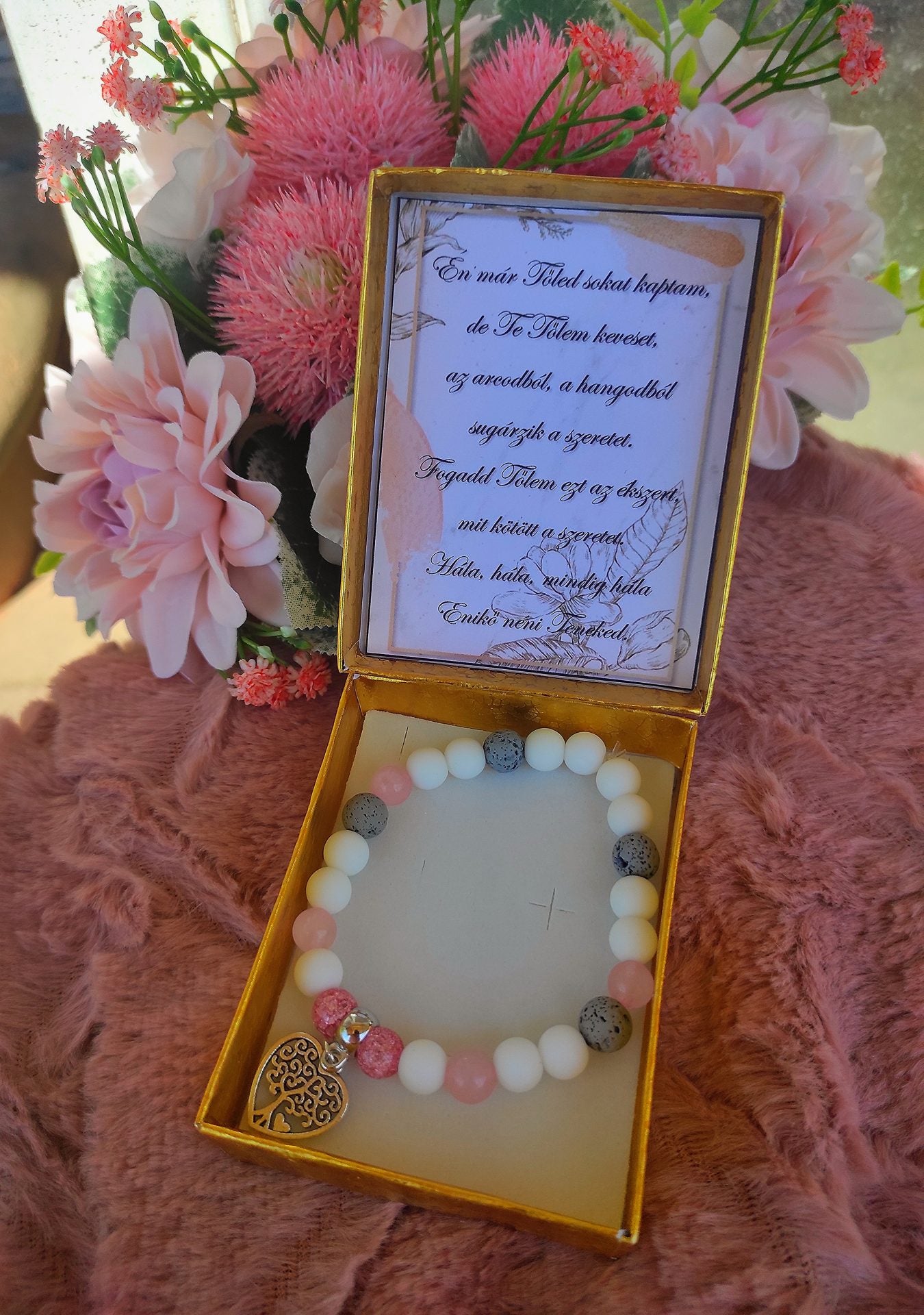 Ajándék pedagógusnak életfás rózsakvarc